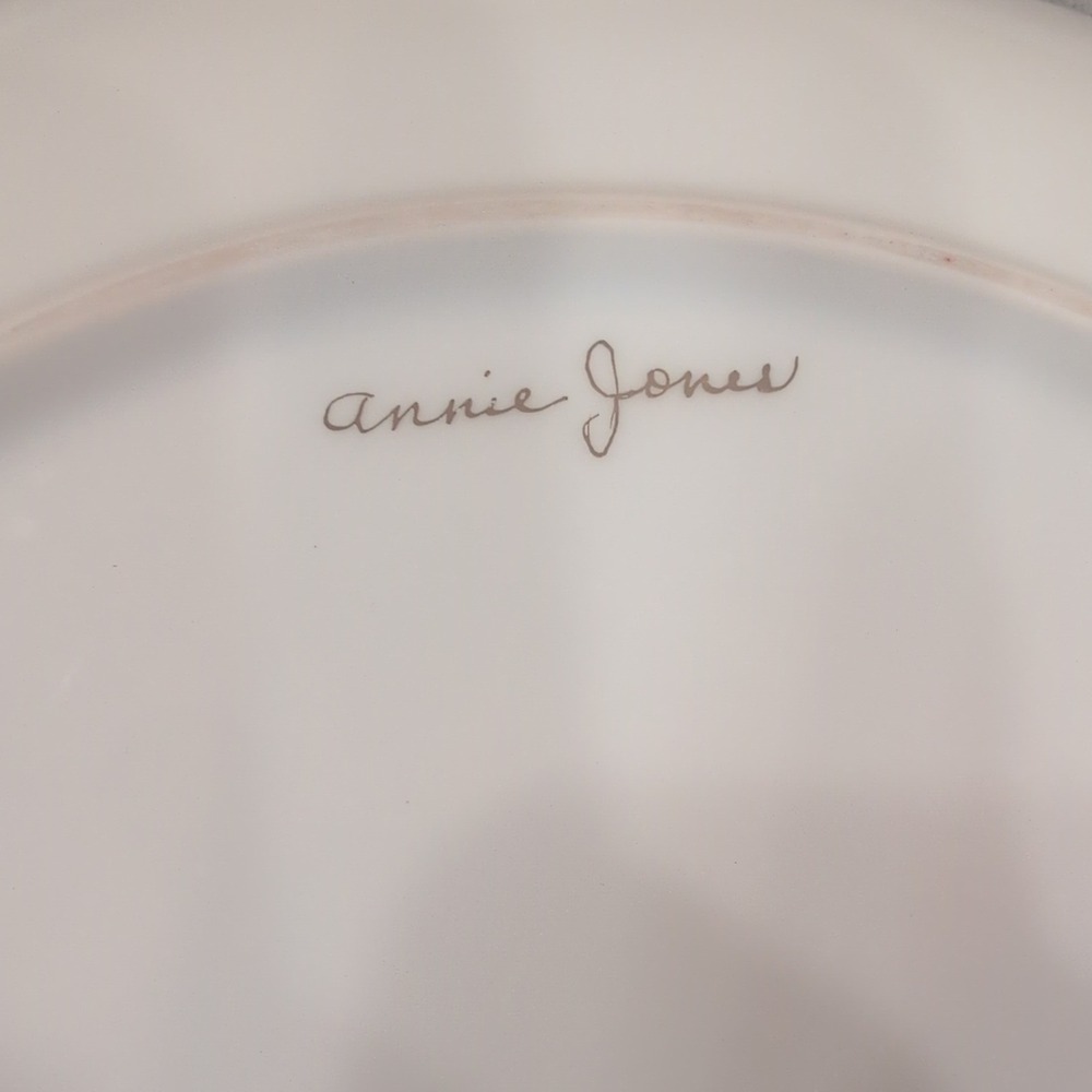 Annie Jones Hand Painted Porcelain Cake Plate Gold Gilt Monogram Scalloped White - Picture 5 of 5